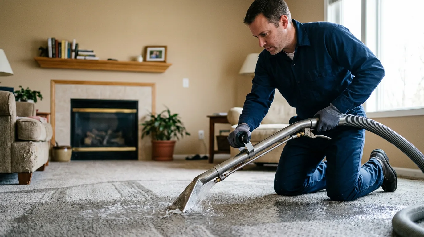 Water damage restoration technician working near Blue Mound, KS